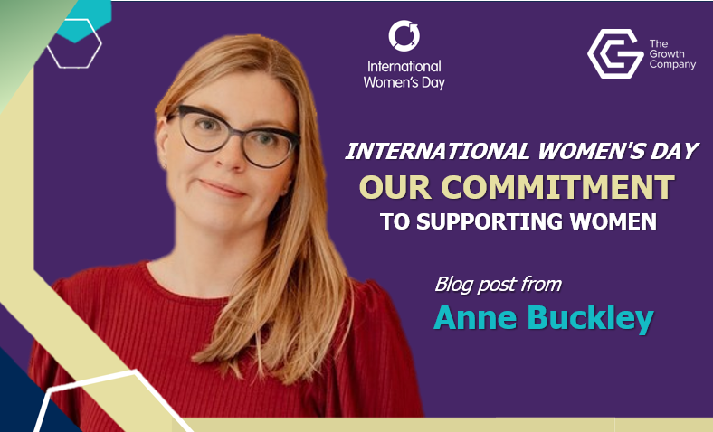 Image with photo of Anne Buckley, text reads: International Women's Day, our commitment to supporting women. Blog post from Anne Buckley