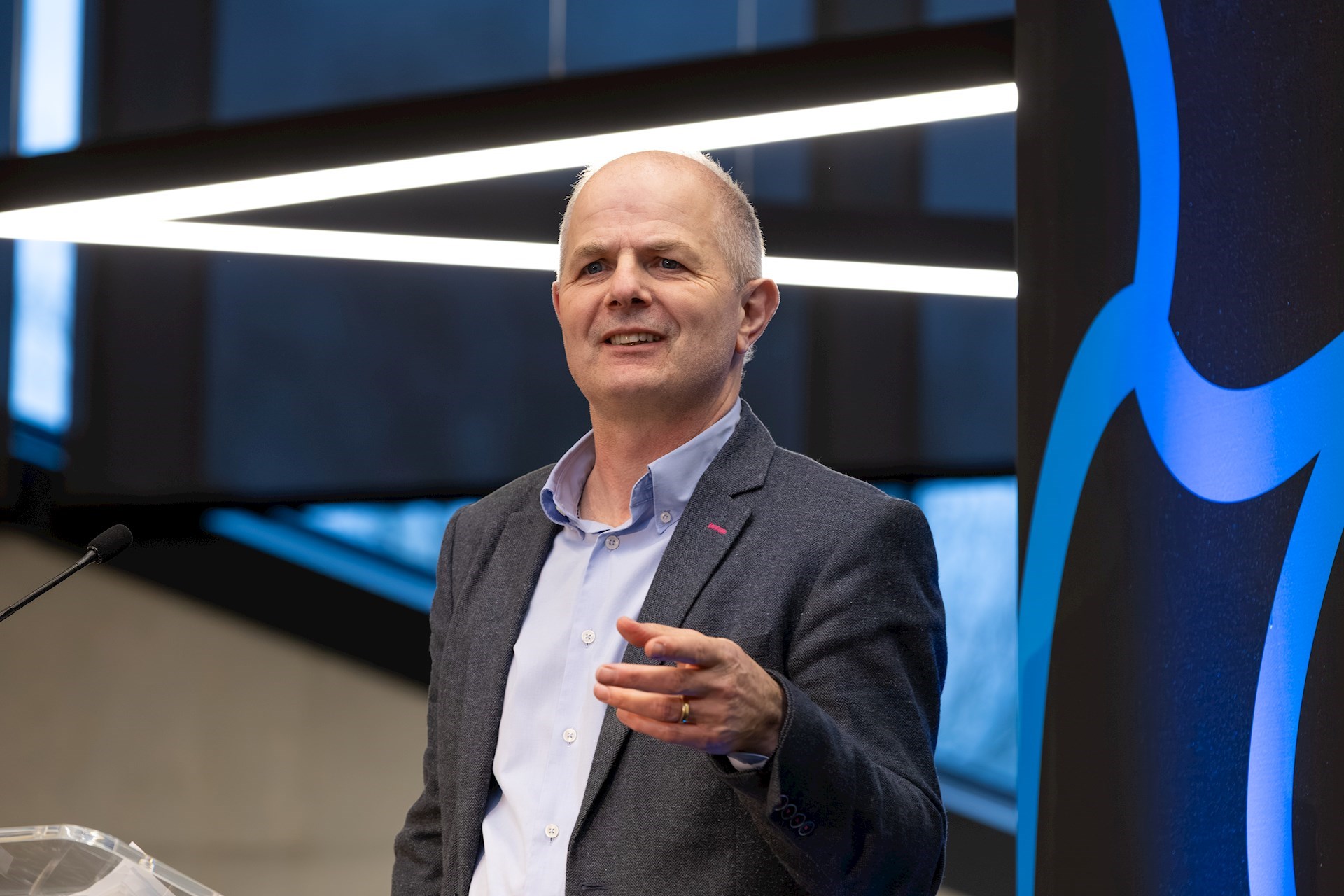 Mark Hughes on the stage at the event delivering his closing remarks