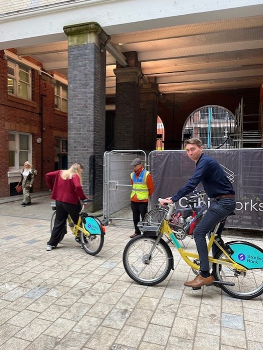 Colleagues on Starling Bikes during the cycling event