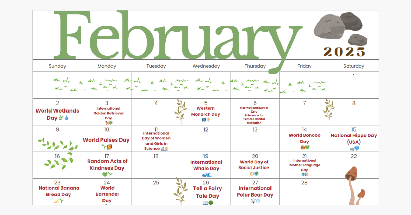 Photo of the calendar for February showing various awareness days for customers to be inspired