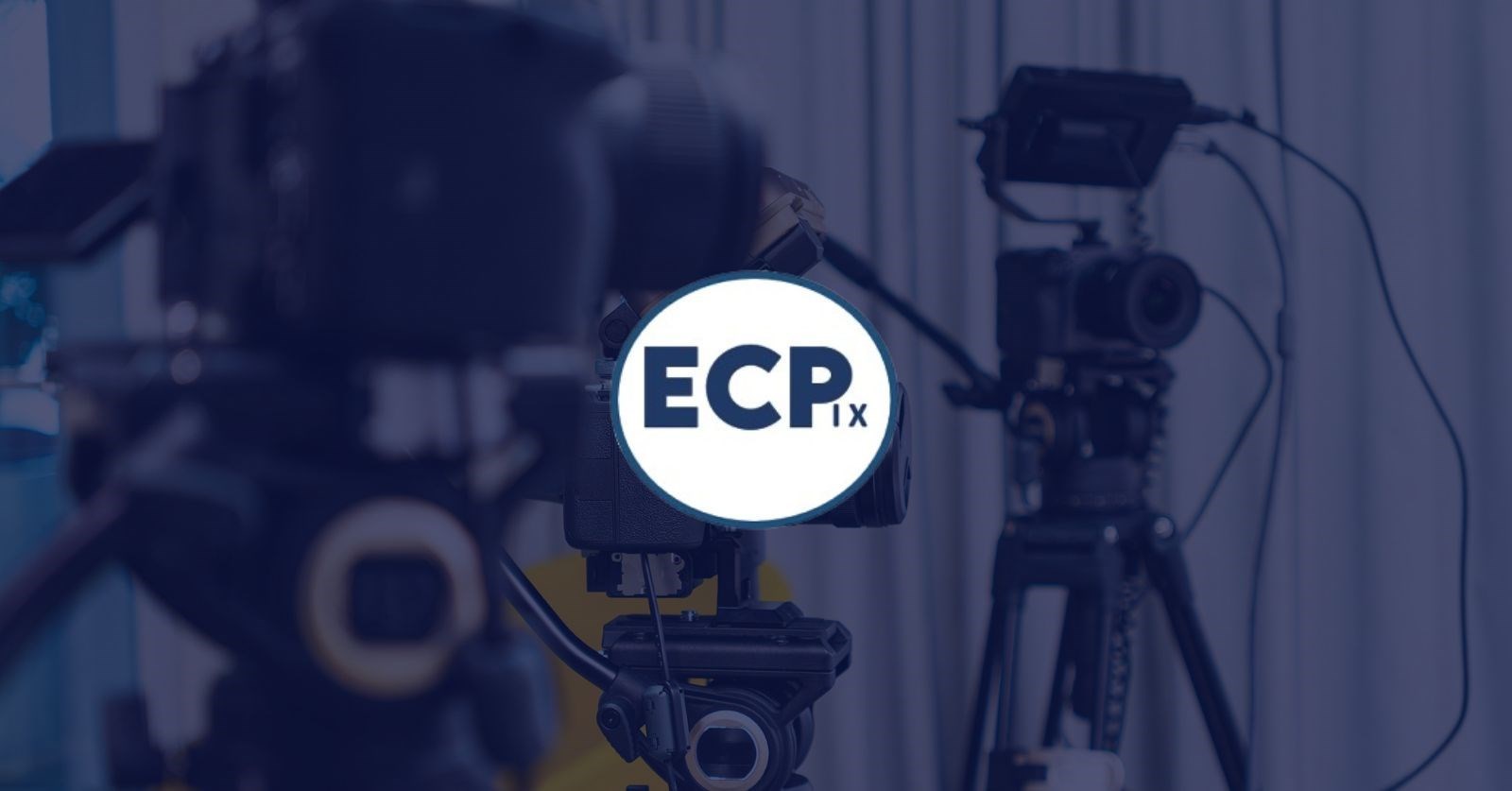 Tv cameras and other equipment with a dark blue tint and the East Coast Pictures logo in a white circle in the centre