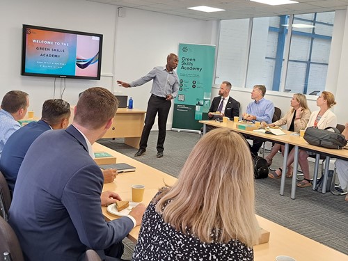 Roosevelt Alexander, Director of the Green Skills Academy welcomes members of the workforce development and energy innovation delegation from North Carolina in the US.